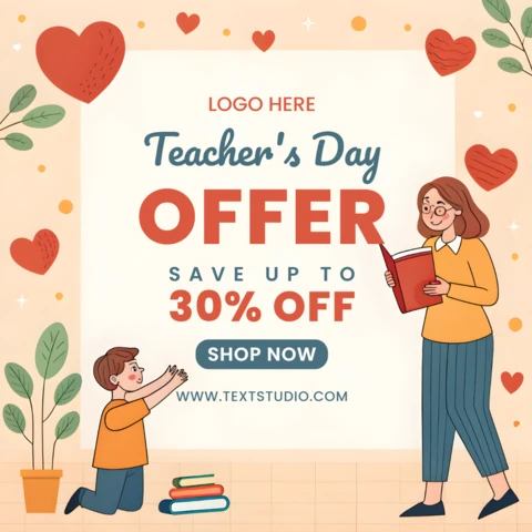 Teacher's Day Offer Template - Charming Illustrated Design for Promotions