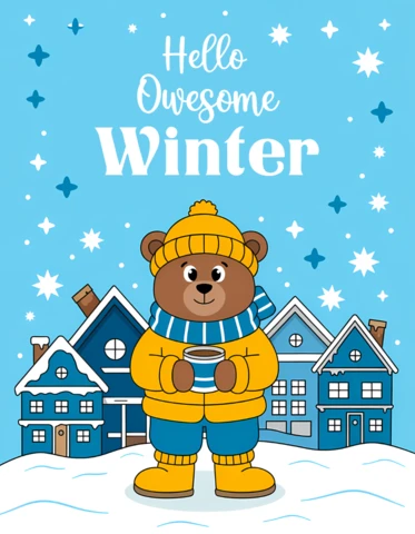 Winter Bear Design Template for Greeting Cards
