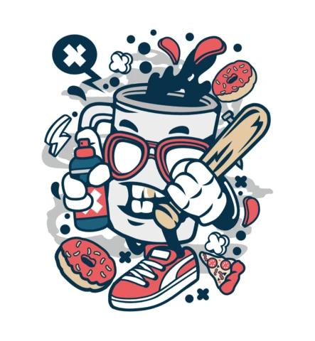 Breakfast Coffee Bastard Cartoon Character T-Shirt Design Template