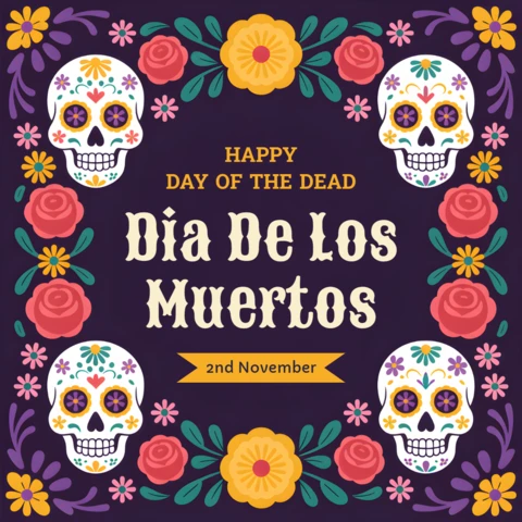 Template de design colorido para o dia de los muertos para cartaz festivo