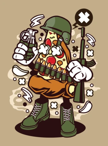 Soldier Pizza Cartoon Character Poster Design Template