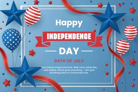 Modelo de celebração do dia da independência com design de estrelas e balões