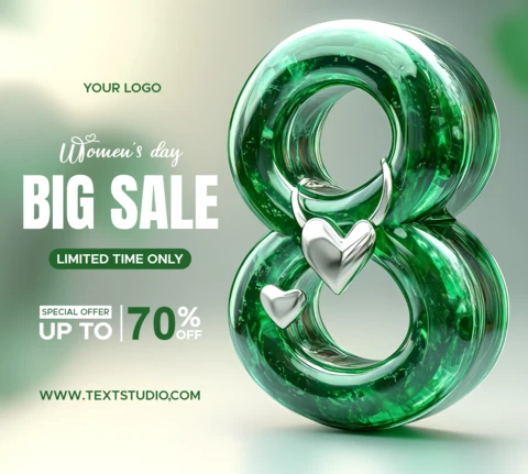 Women's Day Big Sale Design Template - Green Glossy Eight