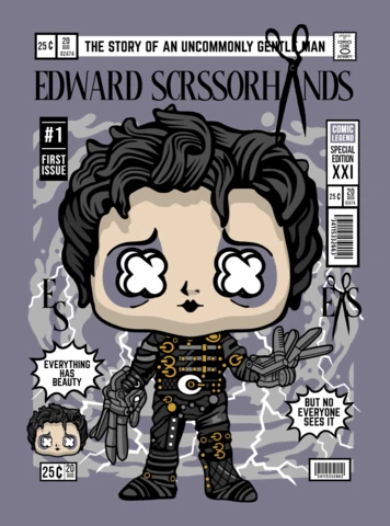 Edward scissorhands personaje de dibujos animados plantilla de diseño de portada de revista