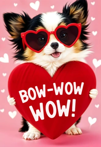 Adorable Valentine's Day Dog Card Template with Heart and Sunglasses