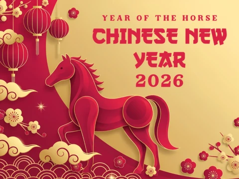 Template de design de cavalo para o ano novo chinês de 2026 para cartões de saudação festivos.