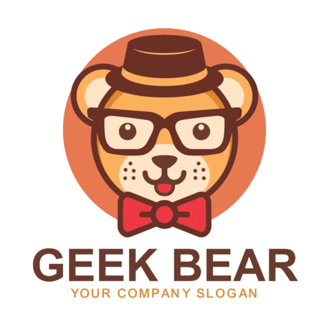 Plantilla de diseño de logotipo de oso geek