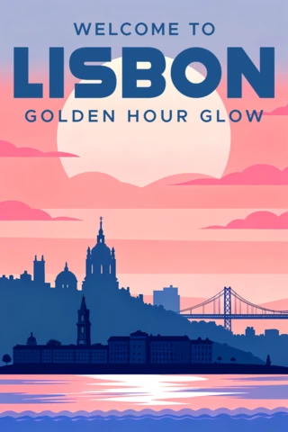 Modèle de conception de l'heure dorée de Lisbonne pour des affiches de voyage
