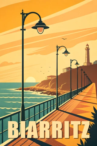 Vintage Biarritz Coastal Design Template for Posters