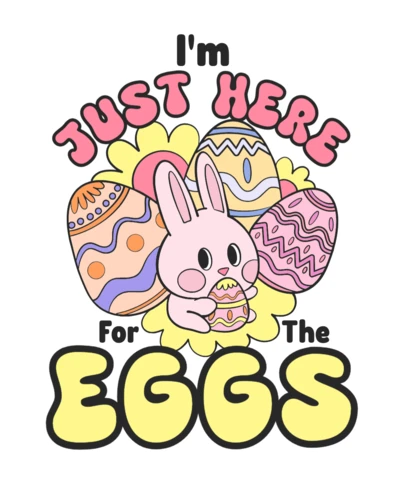 Solo estoy aquí por el diseño de camiseta de un conejo de dibujos animados con huevos y vibras de Pascua.