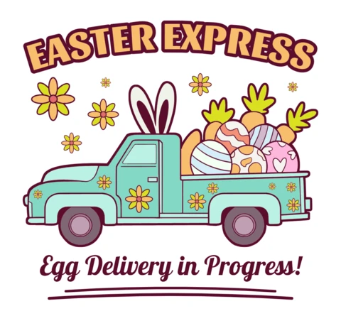 Plantilla de diseño de camiseta de camioneta de conejo de Pascua recogiendo huevos en tránsito