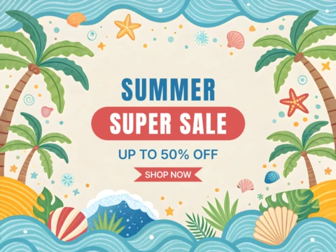 Cute Beachy Summer Sale Design Template - Childish Tropical Style for Promotions