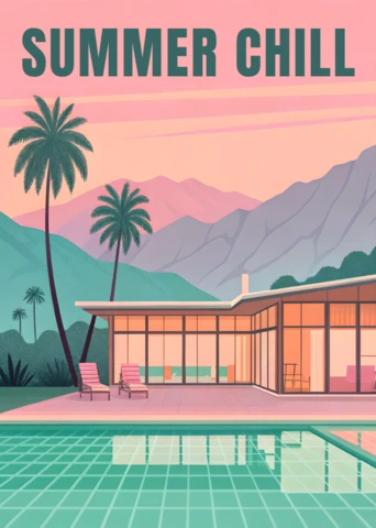 Summer Chill Poolside Design Template with Retro Flat Aesthetic for Posters
