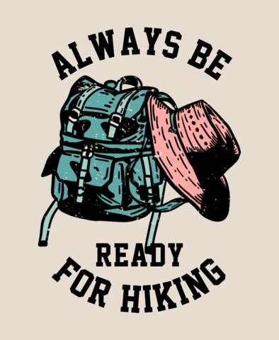 Hiking with Hiking Bag and Hiking Hat Vintage T-shirt Design Template