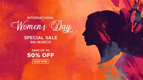 Women's Day Red Watercolor Design - 8th March Sale Template