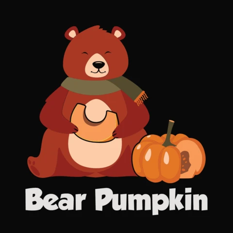 Bear Eating Pumpkin T-Shirt Design Template