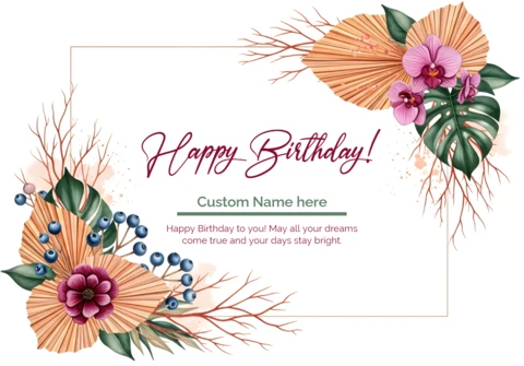 Editable Floral Birthday Card Template with Tropical Leaves and Orchids Design