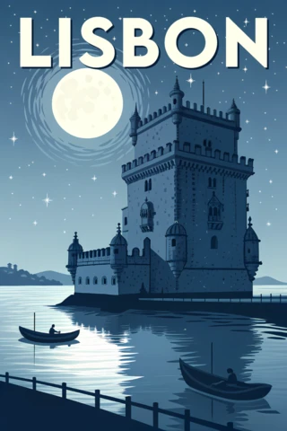 Lisbon Castle Night Scene Design Template for Posters