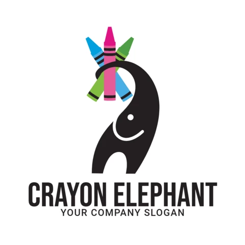 Crayon Elephant Logo Design Template