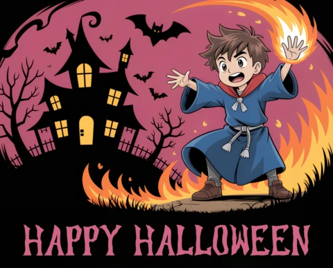 Plantilla de diseño de personajes mágicos de Halloween para tarjetas de felicitación festivas