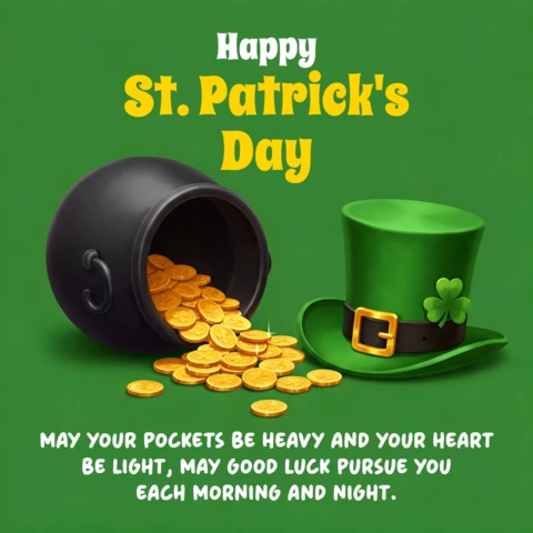 St. Patrick's Day Celebration Template Design with Pot of Gold and Hat