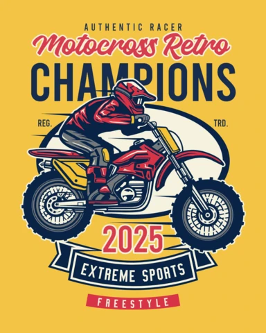 Motocross Retro Champions T-shirt Design Template