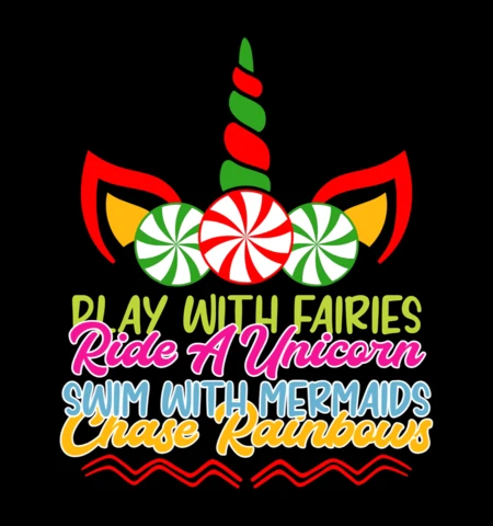 Unicorn and Mermaid Typography T-shirt Design Template