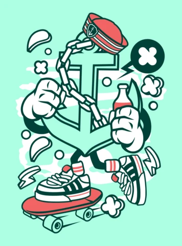 Plantilla de diseño de póster de personaje de dibujos animados de skateboarding de ancla