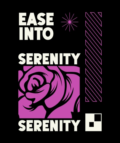 Ease Into Serenity Violet Bloom & Abstract Starburst Design T-Shirt Design Template