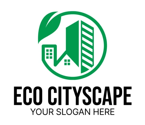 Modelo de design de logotipo colorido de paisagem urbana ecológica