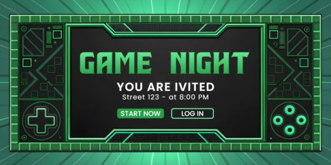 Game Night Invitation Template with Green Retro Gaming Design