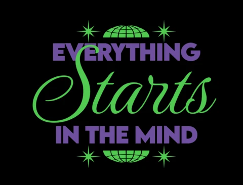 Everything Starts in The Mind Motivational Quote with Globe & Star T-Shirt Design Template