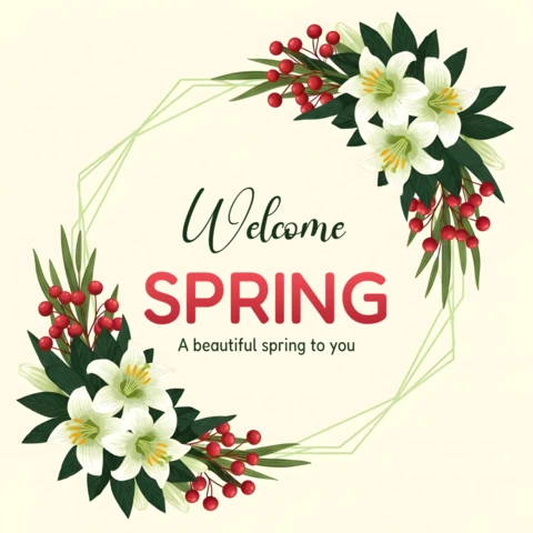 Spring Floral Wreath Design Template for Greeting Cards