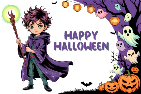 Modelo de design de personagem de Halloween feliz para convites de festa infantil