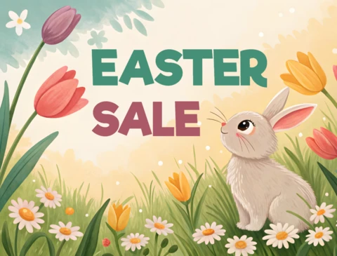 Plantilla de diseño de venta de Pascua caprichosa con elementos florales