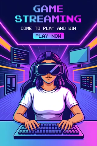 Plantilla de diseño para pósters y material promocional de streamers de juegos retro