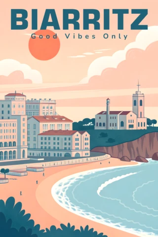 Retro Biarritz Beach Design Template for Posters