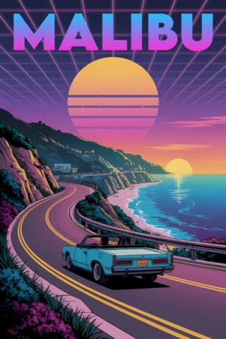 80s Retro Sunset Malibu Design Template for Posters