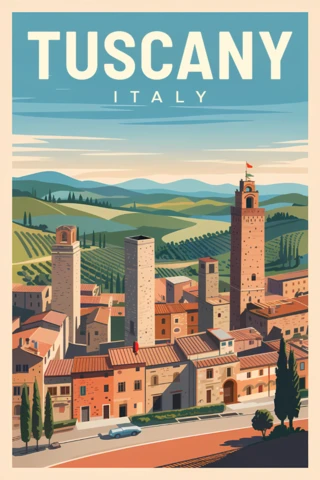 Tuscany Italy Vintage Design Template for Travel Posters