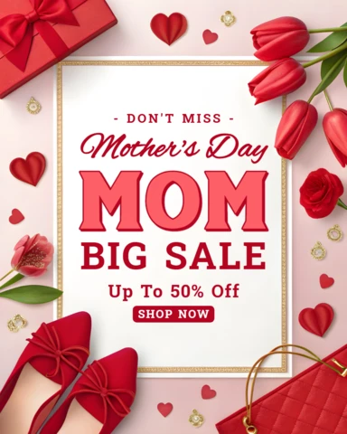 Chic Mother's Day Sale Template Design with Floral Accents and Bold Typography