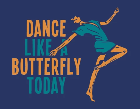 Woman Dancing Like Butterfly Vintage T-Shirt Design Template