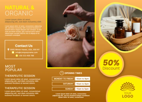Natural Organic Spa Promotional Flyer Template with Floral Design