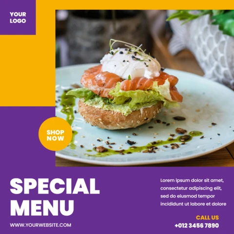 Purple And Yellow Ad Instagram Post Design Template