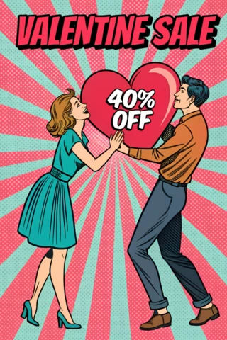 Pop Art Valentine's Sale Template with Heart Graphic for Promotional Flyers