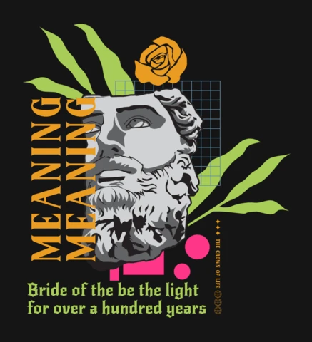 Artistic Template for Modern Apparel Featuring Classical Statue and Floral Elements