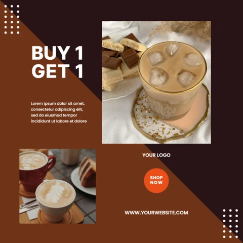 Koop 1 krijg 1 koffie sale instagram post ontwerpsjabloon