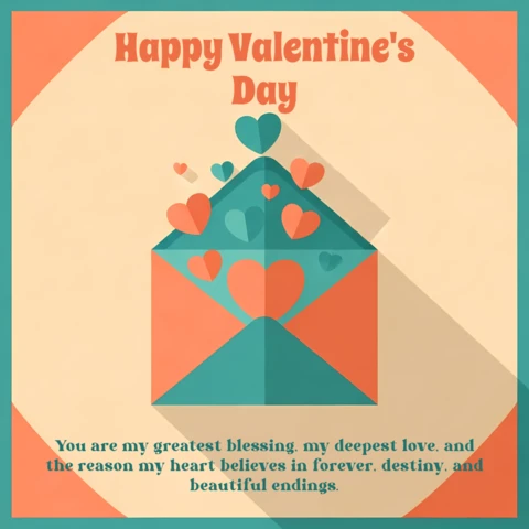 Modello di design per biglietto di San Valentino con grafica di busta a forma di cuore