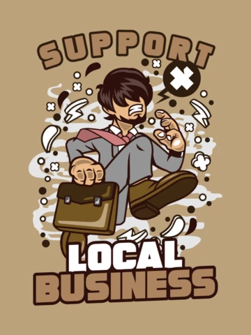 Support Local Business With Man Character T-shirt Design Template
