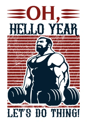 Plantilla de póster motivacional de fitness vintage: ¡oh, hola año, vamos a hacerlo!