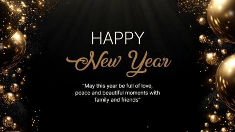 Elegant Black and Gold Happy New Year Card Template